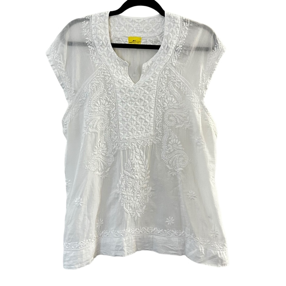 Roberta Roller Rabbit White Embroidered Cotton Tunic Top